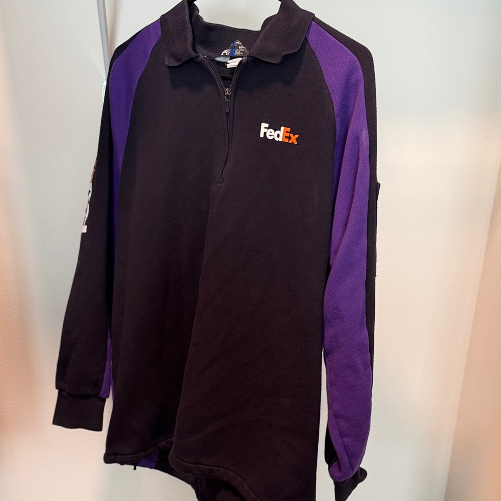 FedEx Black and Purple 1/4 Zip Long Sleeve Sweatshirt Size Large